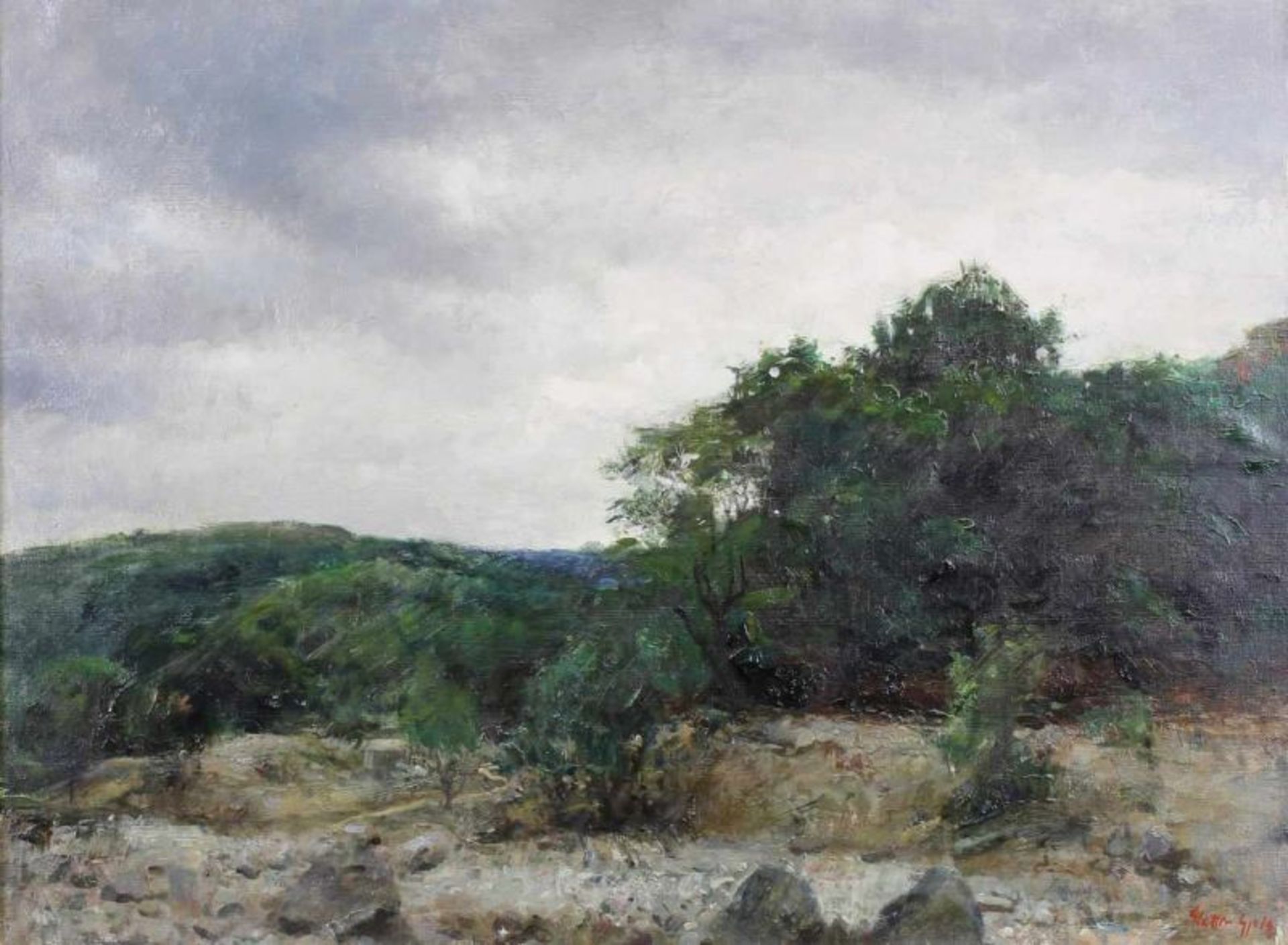 Glatter, Gyula (1886 - 1927 Budapest, ungarischer Landschaftsmaler), "Gewittrige Landschaft", Öl auf