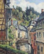 Unleserlich signiert (20. Jh.), "Partie in Monschau in der Eifel", Öl auf Leinwand, auf Karton,