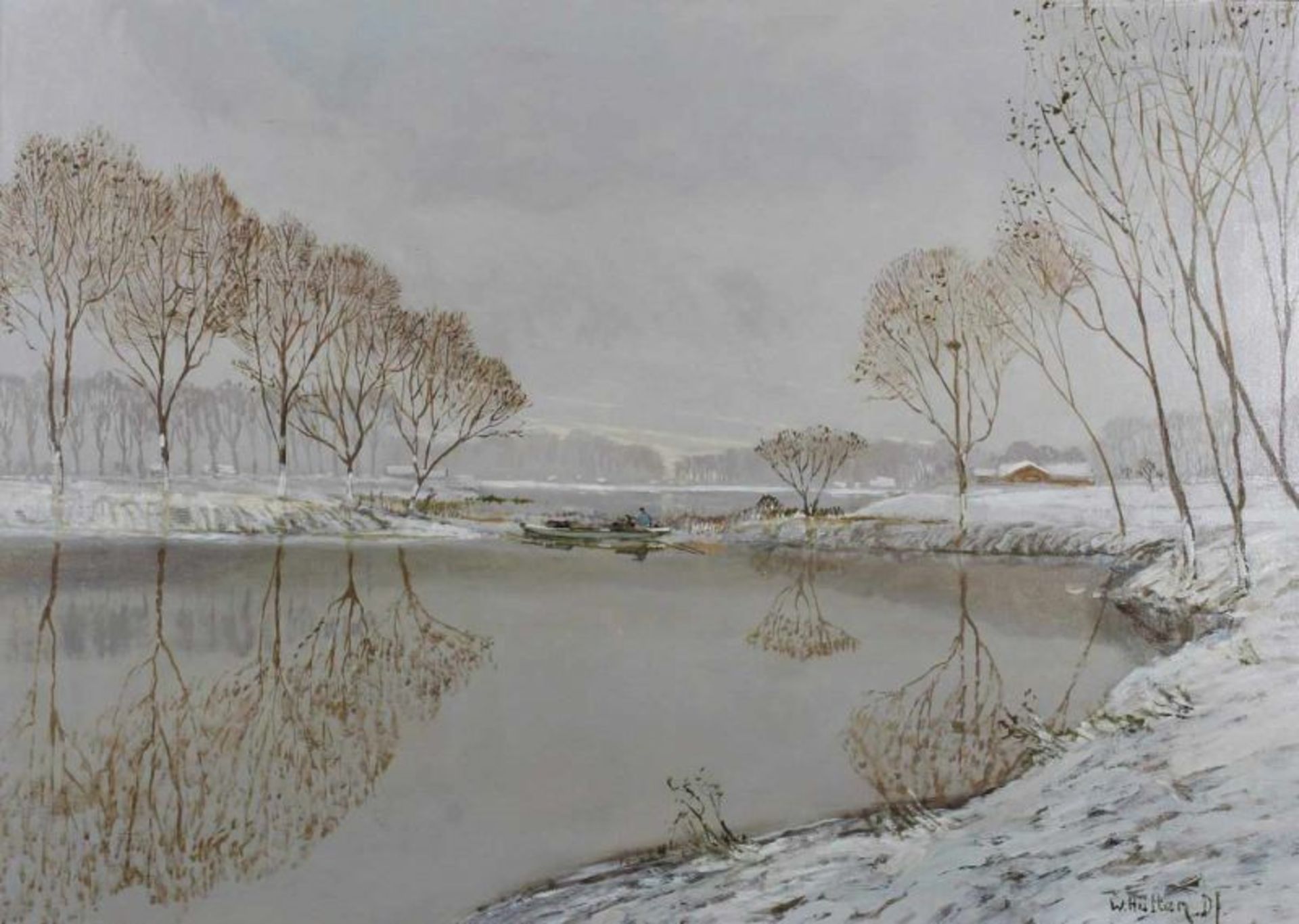 Hütten, Wolfgang (geb. 1922 Elberfeld, Landschaftsmaler), "Winter am Niederrhein", Öl auf