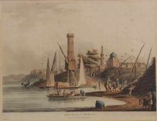 Farbaquatinta, "City of Menouf, Ägypten", L.(uigi) Mayer, London 1802, 25 x 34 cm, stockfleckig,