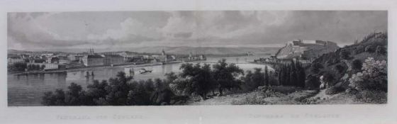 Stahlstich, "Panorama von Coblenz", W. Lang/Bamberg, 11 x 44.5 cm, unter Glas gerahmt 20.00 %