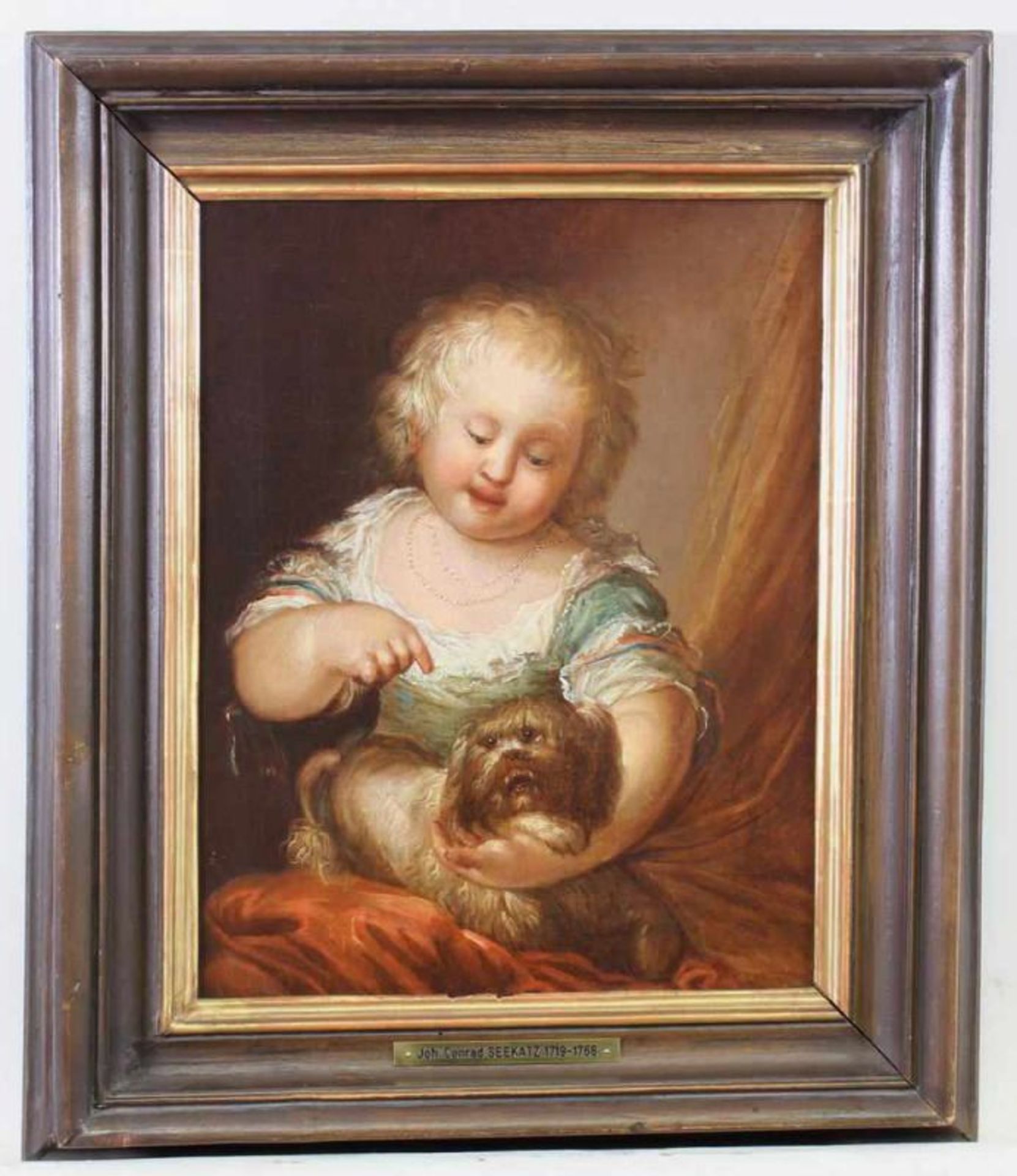 Genremaler (18./19. Jh.), "Kind mit Hund", Öl auf Leinwand, 34.5 x 27 cm, restauriert 20.00 % - Image 2 of 3