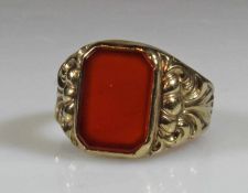 Ring, um 1900, GG 333, geprägte Schiene, Carneol, 3 g, RM 20 20.00 % buyer's premium on the hammer