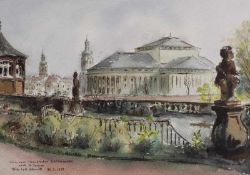 Schmidt, Fritz Ludwig (1922 - 2008), Aquarell, "Ansicht vom Saarbrückener Schlossgarten", signiert