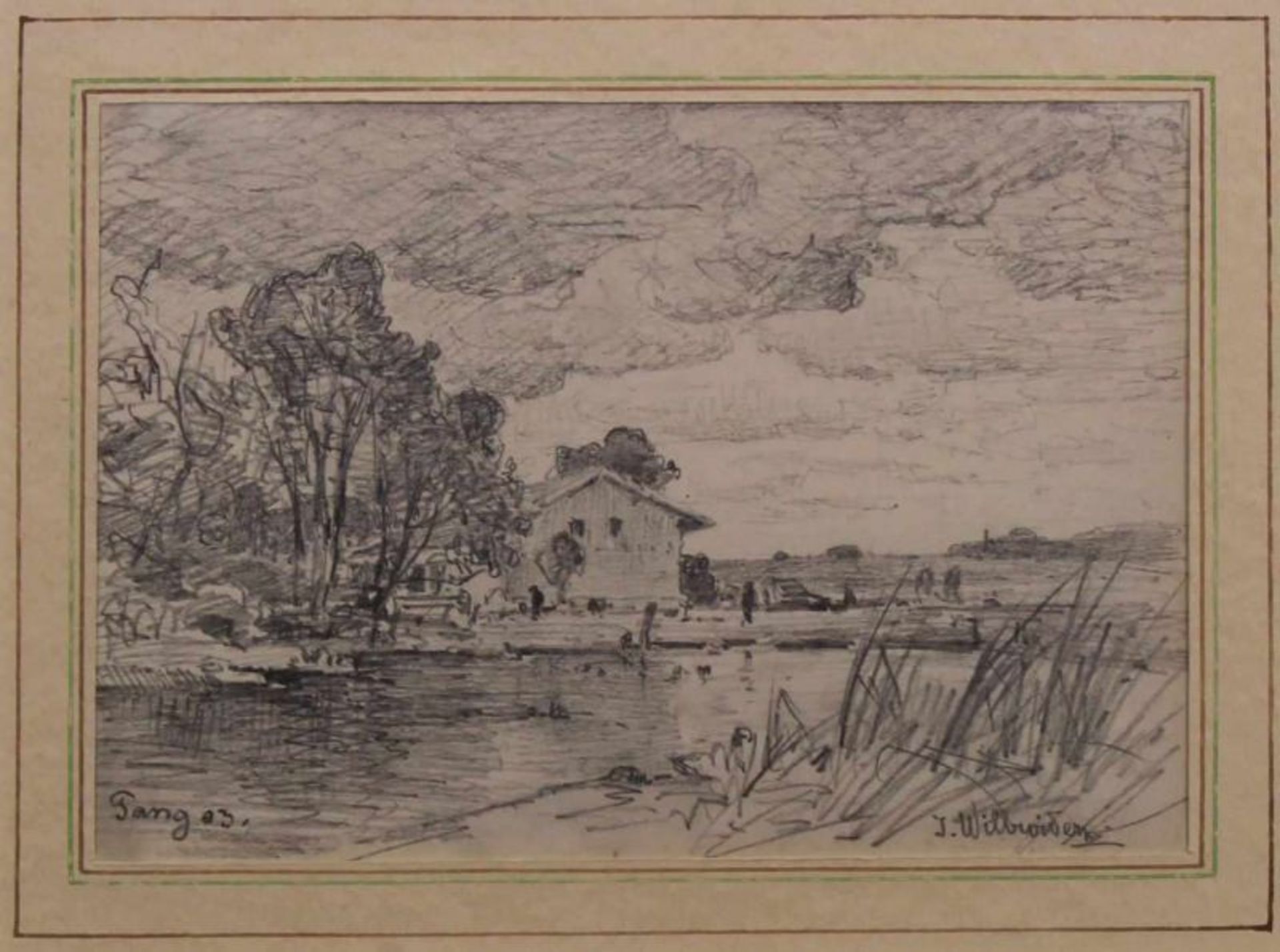 Willroider, Josef (1838 Villach - 1915 München), 2 Bleistiftzeichnungen, "Haus am See", "Zwei