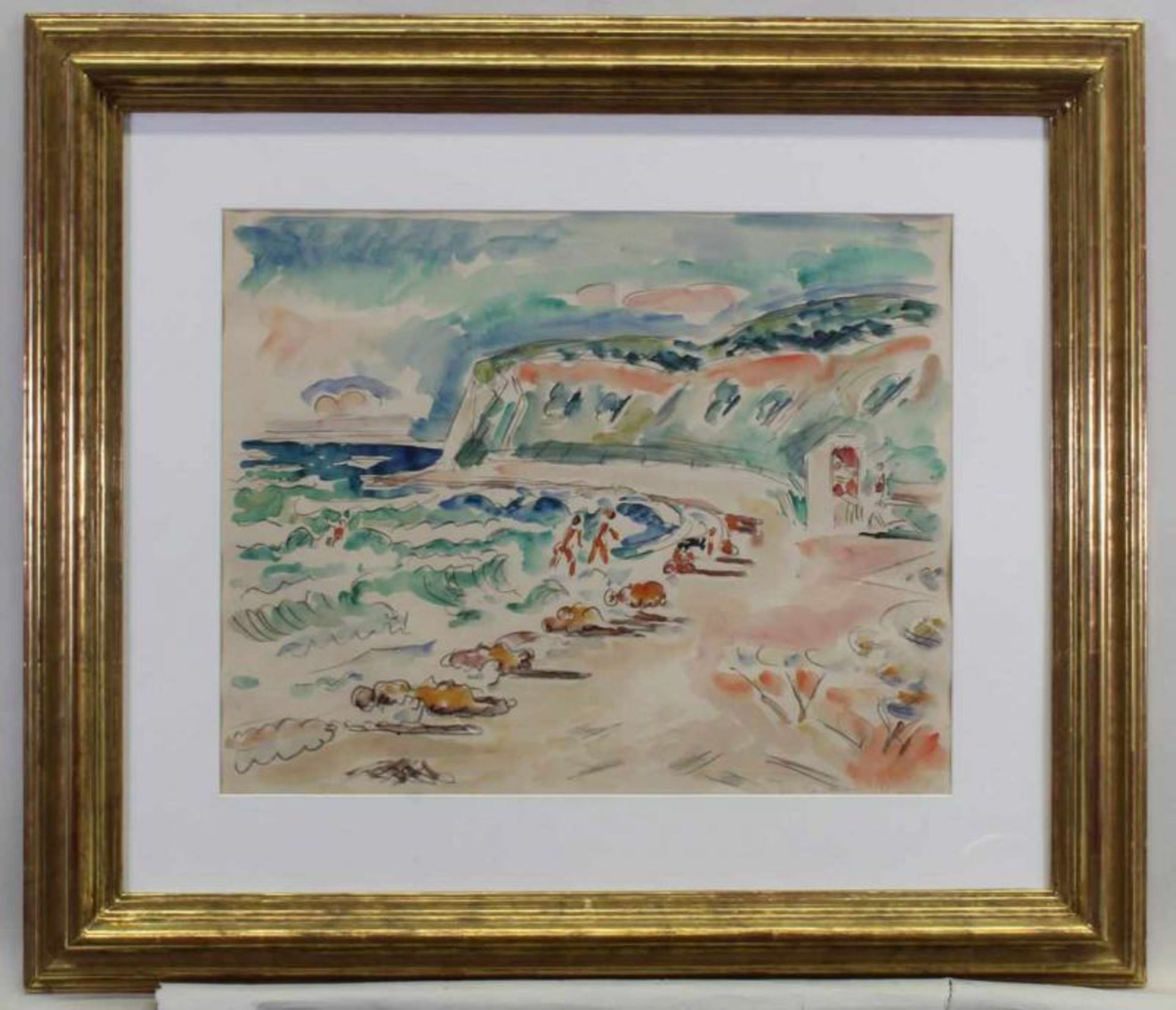 Hauptmann, Ivo (1886 Erkner/Berlin - 1973 Hamburg), "Strand mit Badenden auf Hiddensee", Aquarell, - Image 2 of 3