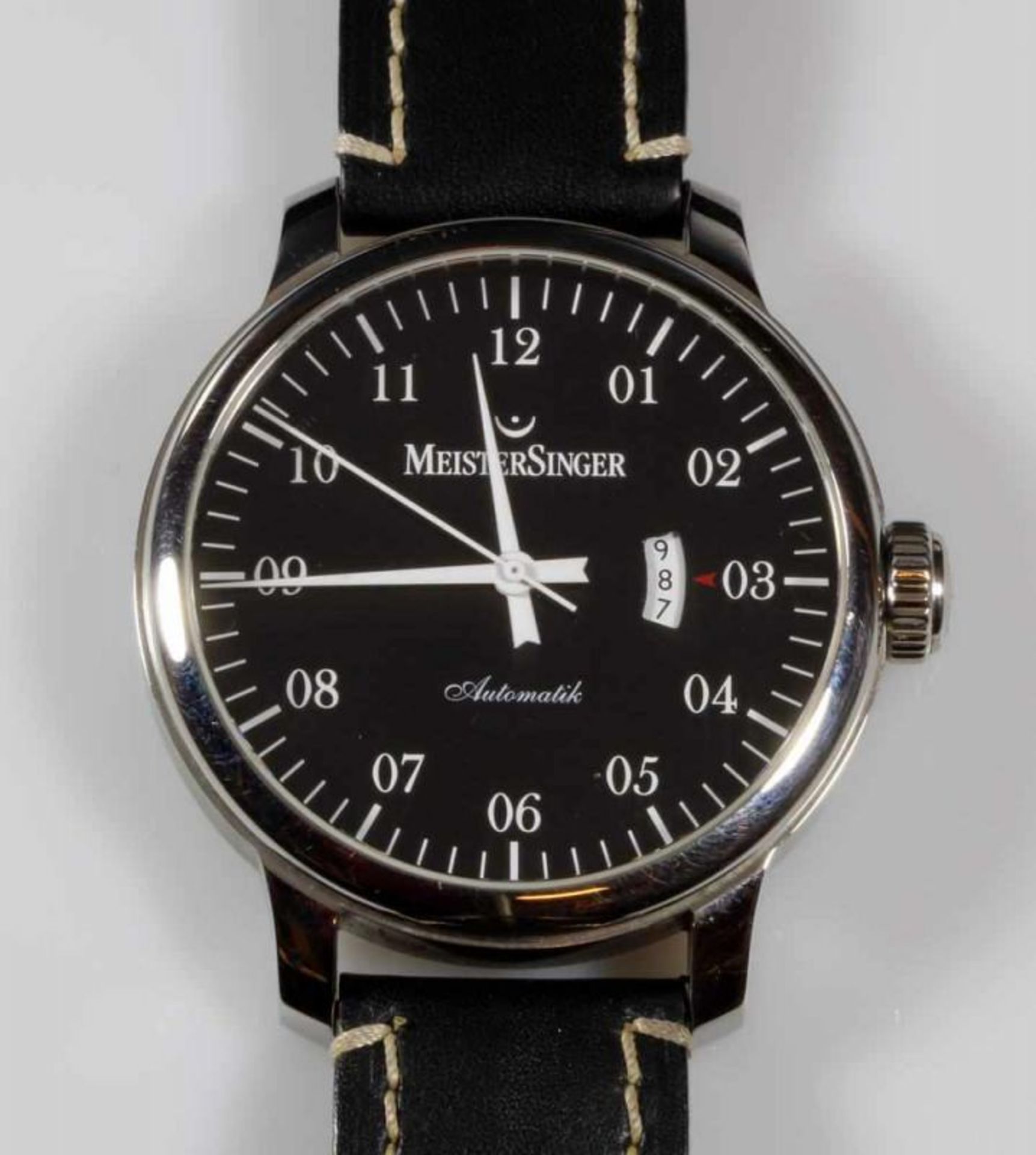 Herrenarmbanduhr, MeisterSinger, Modell: Granmatik, Großformat-Uhr, ø 52 mm, Automatikwerk: ETA