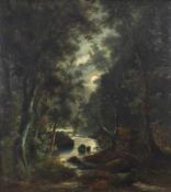 Unbekannter Maler (19. Jh.), "Mondschein über Waldlandschaft", Öl auf Leinwand, doubliert, laut