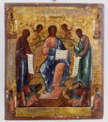 Ikone, Tempera auf Silbergrund mit Goldlack, auf Holz, "Erweiterte Deesis", Christus, Maria und