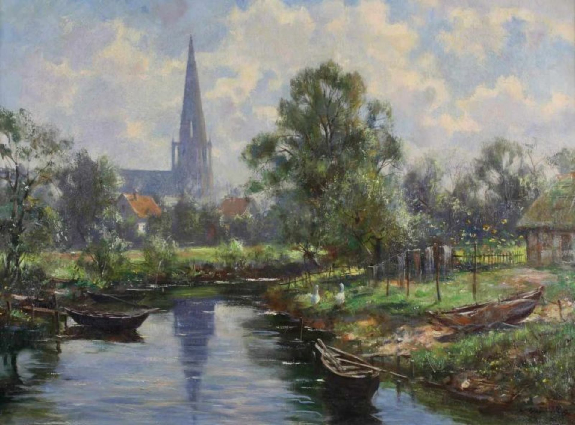 Greinke, Hans (1891 Berlin - 1960 Weimar, Landschaftsmaler), "Sommeridylle am Kanal, Brandenburg",