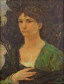 Unger, Hans (1872 - 1936), "Frau vor Lorbeerbaum", die Gattin des Künstlers als seine Muse, Öl auf