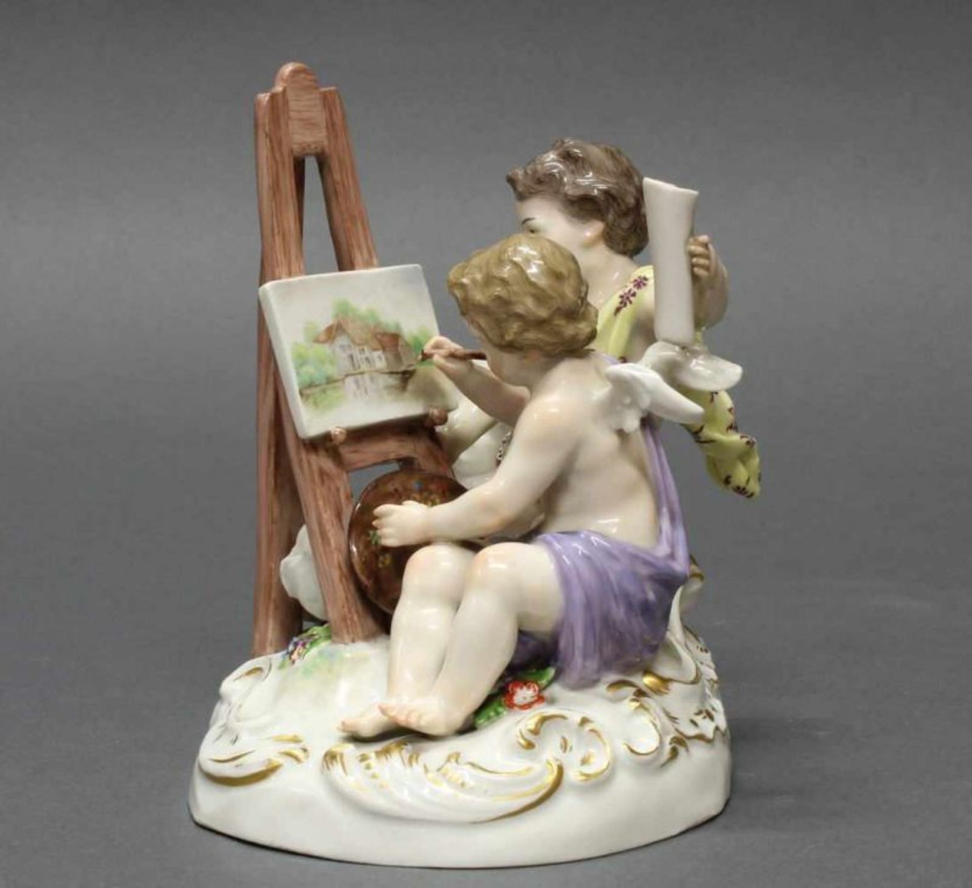 Porzellangruppe, "Die Bildhauerkunst und die Malerei", Meissen, Schwertermarke, 1850-1924, 1.