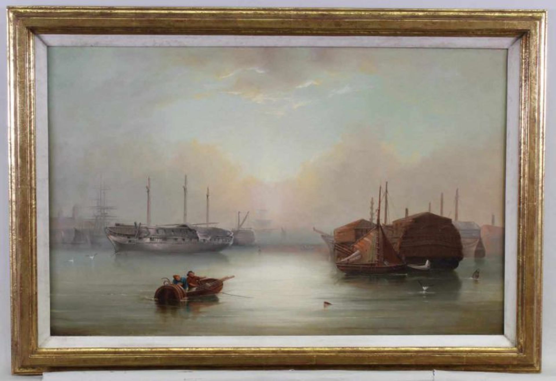 Heldt, J.W. (19. Jh.), "Im Hafen", Öl auf Leinwand, doubliert, signiert und datiert unten rechts J. - Image 2 of 4