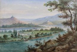 Unbekannter Maler (19./20. Jh.), "Blick von der Karthause bei Koblenz über die Insel Oberwerth",