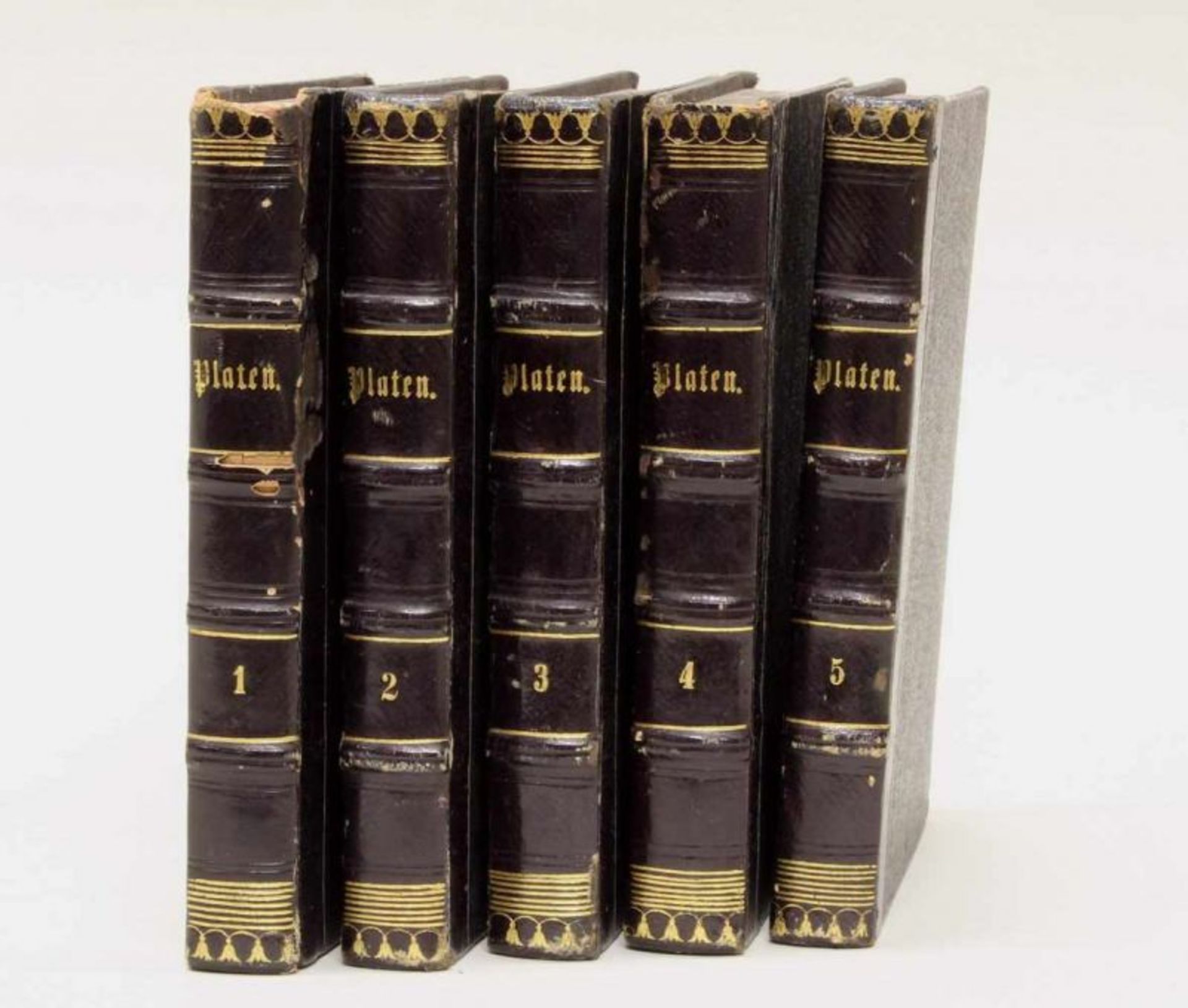 5 Bände, Gesammelte Werke der Grafen August von Platen, Erstausgabe, Stuttgart 1853, Halbleder (