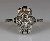 Ring, Art Deco, um 1920/30, GG 585, weiß belötet, 2 Altschliff-Diamanten, 2 g, RM 18.5 21.01 %