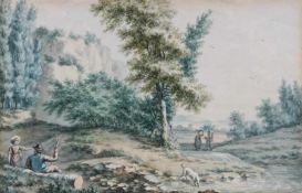 Niederländisch (18. Jh.), Zeichnung, mit Aquarell, Bleistift und Tinte, "Wanderer in südlicher