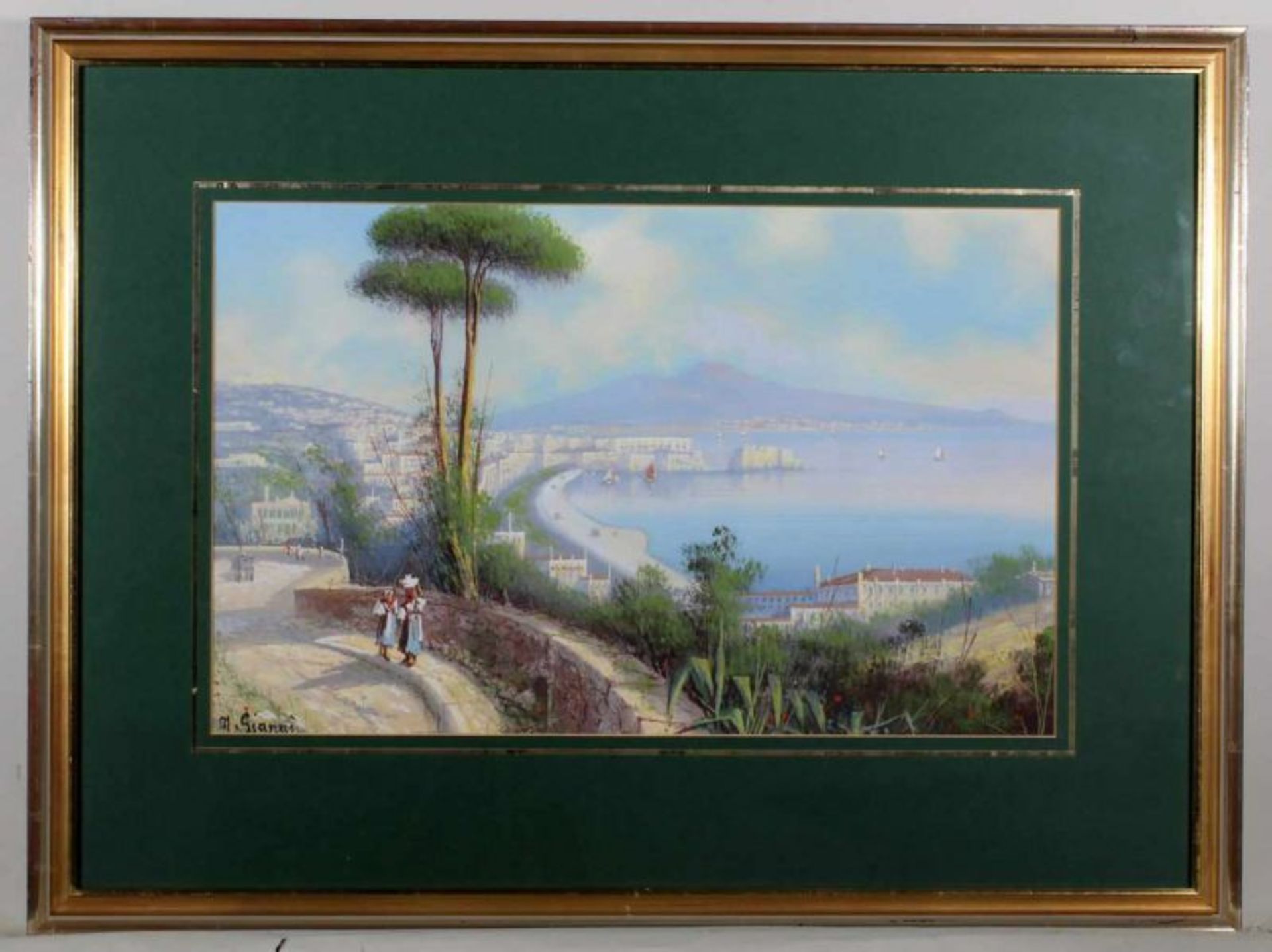Gianni, M. (19./20. Jh.), 2 Gouachen, "Ansicht von Neapel", "Italienische Küstenlandschaft", jeweils - Image 4 of 6