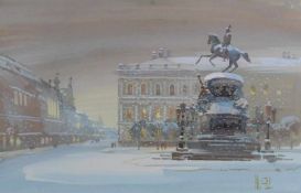 Russischer Maler (Ende 20. Jh.), Gouache, Tempera auf Tonpapier, "St. Petersburg, der eherne