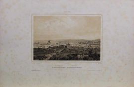 4 Lithografien, "Ansichten aus Florenz", von Lemercier, Paris, ca. 21 x 29 cm, teils beschädigt