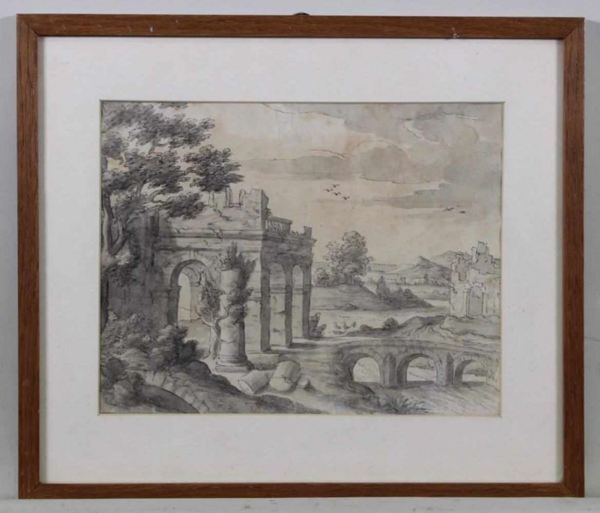 Tuschezeichnung, "Italienische Ruinenlandschaft", 18./19. Jh., 15.5 x 19.5 cm (P.a.), leicht - Bild 2 aus 2