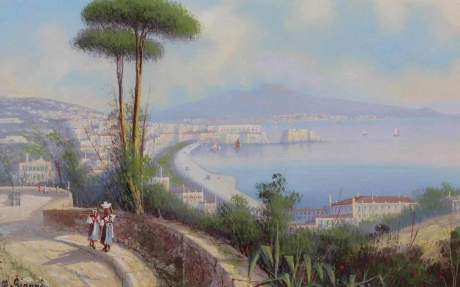 Gianni, M. (19./20. Jh.), 2 Gouachen, "Ansicht von Neapel", "Italienische Küstenlandschaft", jeweils - Image 5 of 6