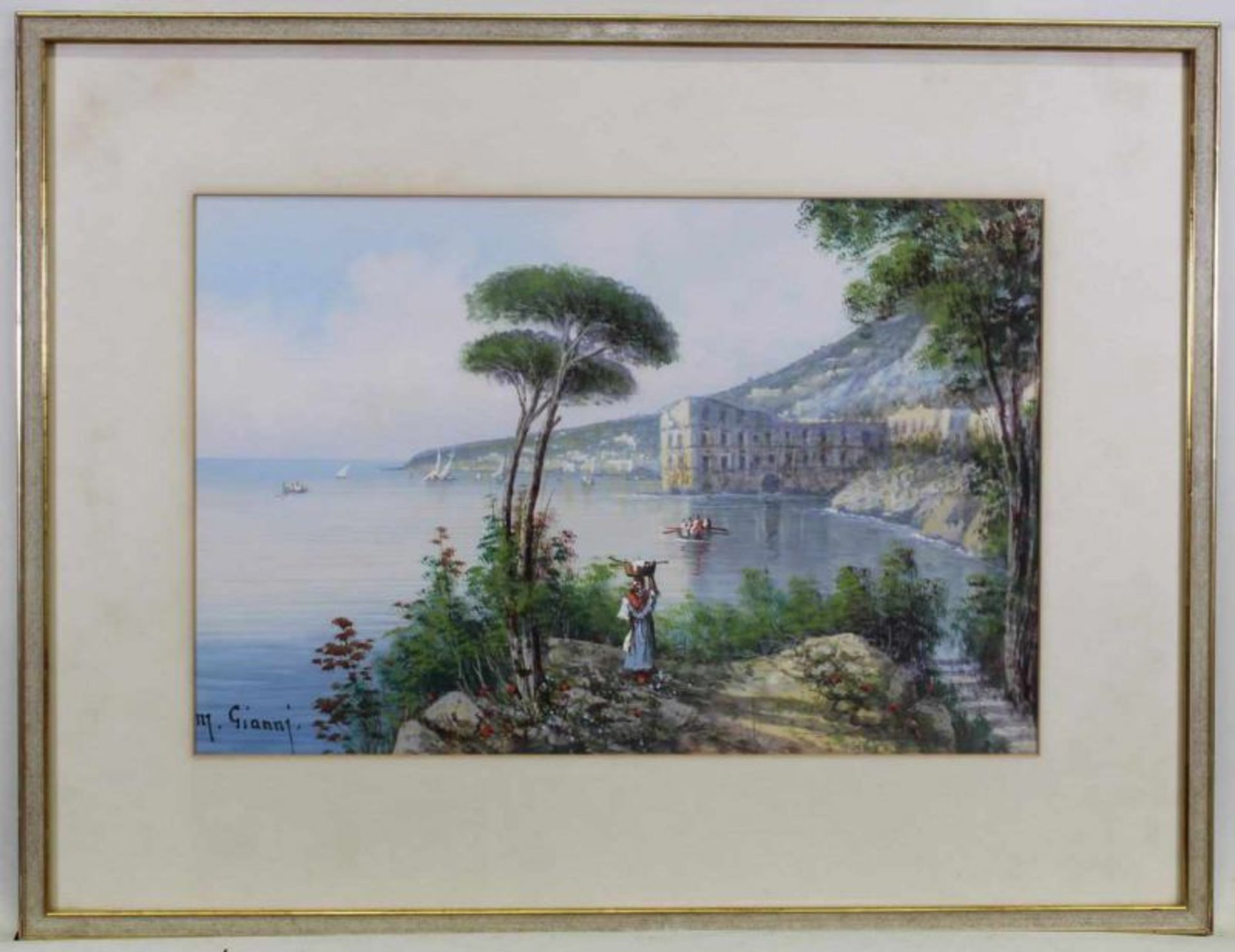 Gianni, M. (19./20. Jh.), 2 Gouachen, "Ansicht von Neapel", "Italienische Küstenlandschaft", jeweils - Image 2 of 6
