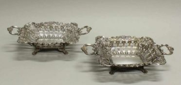 Paar Brotkörbe, Silber 13-lötig, um 1850, Meistermarke W.C.H & S (Wilhelm Conrad Hessenberg & Söhne,