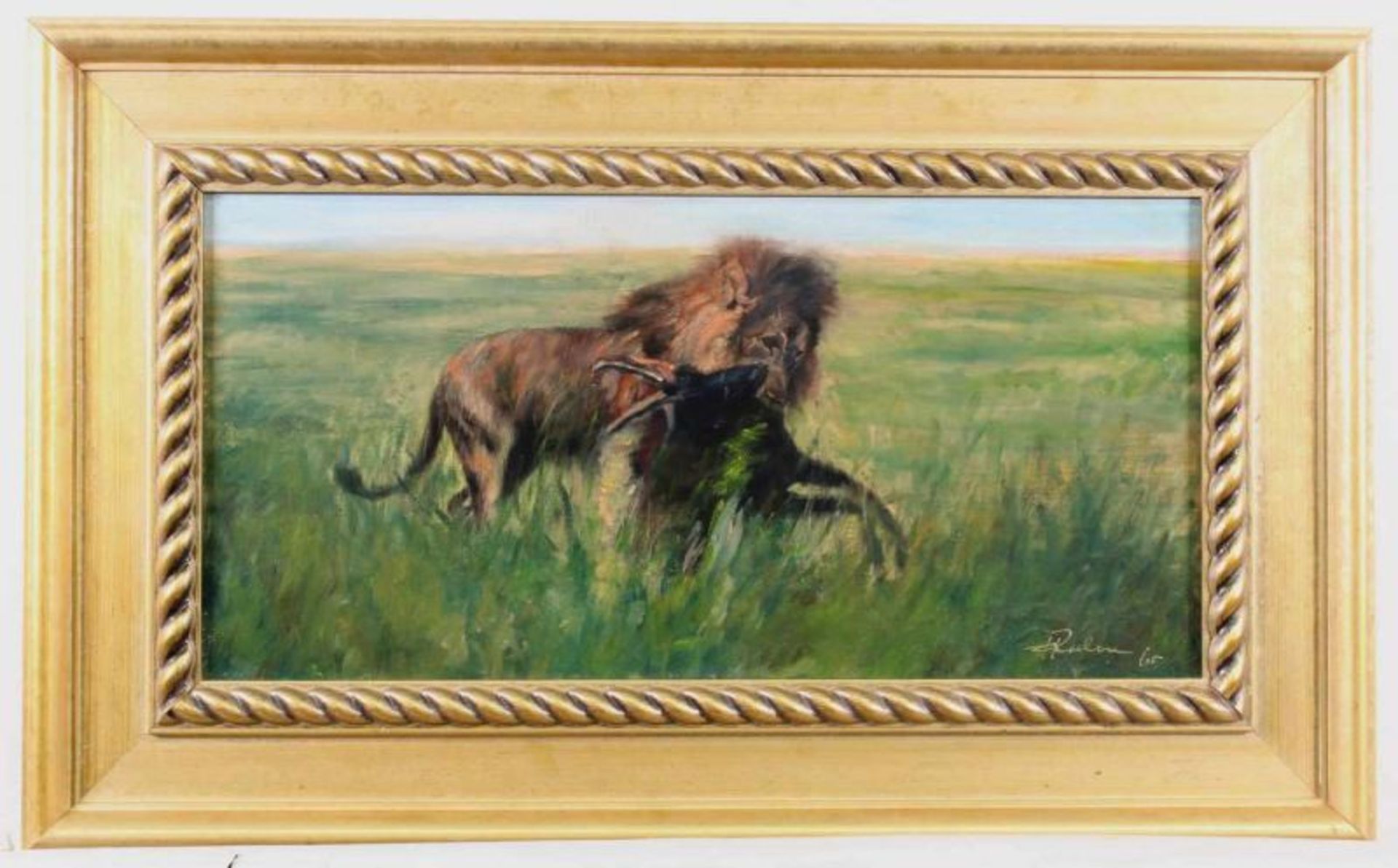 Roelen, H. (20. Jh.), "Löwe mit erlegter Beute", Öl auf Leinwand, signiert und datiert unten - Bild 2 aus 4