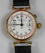 Herrenarmbanduhr, Eberhard & Co., Chaux-de-Fonds, um 1925, GG 750, Handaufzug-Chronograph, Gehäuse-