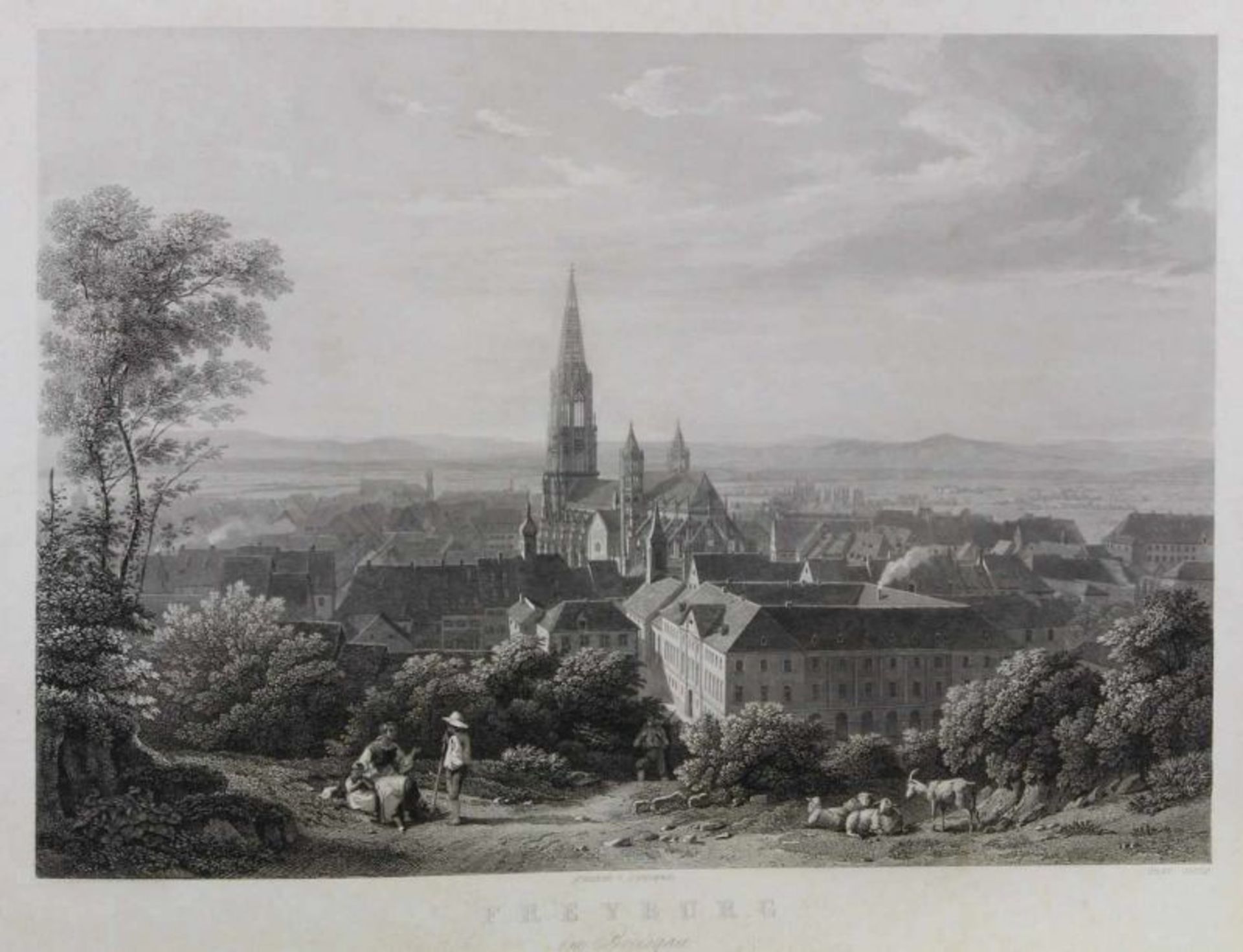 Kupferstich, "Freyburg im Breisgau", Gray nach C. Fromel, um 1860, 33 x 46.5 cm, leicht fleckig 21. - Bild 2 aus 2