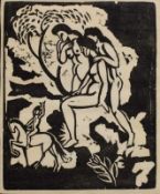 Macke, August (1887 Meschede - 1914 Perthes-les-Hurlus), Linolschnitt, auf Japanpapier, "Begrüßung",