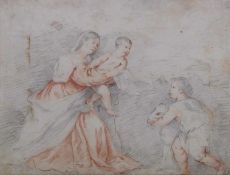 Deutscher Zeichner (18. Jh.), Zeichnung, Bleistift und Rötel, "Maria mit Christuskind und