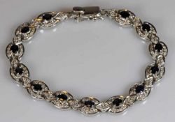 Armband, WG 750, 13 ovale facettierte Saphire, reicher Diamantbesatz, 25 g, 18.5 cm lang 21.01 %