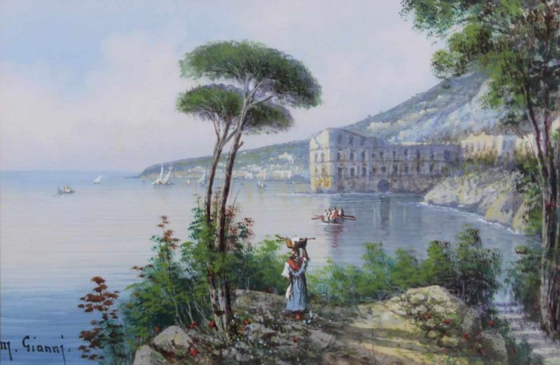 Gianni, M. (19./20. Jh.), 2 Gouachen, "Ansicht von Neapel", "Italienische Küstenlandschaft", jeweils