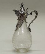 Karaffe, Silber 800, Bruckmann, farbloses Glas, Silbermontierung mit Scharnierdeckel, Rokokodekor,
