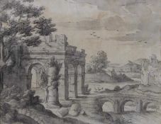 Tuschezeichnung, "Italienische Ruinenlandschaft", 18./19. Jh., 15.5 x 19.5 cm (P.a.), leicht