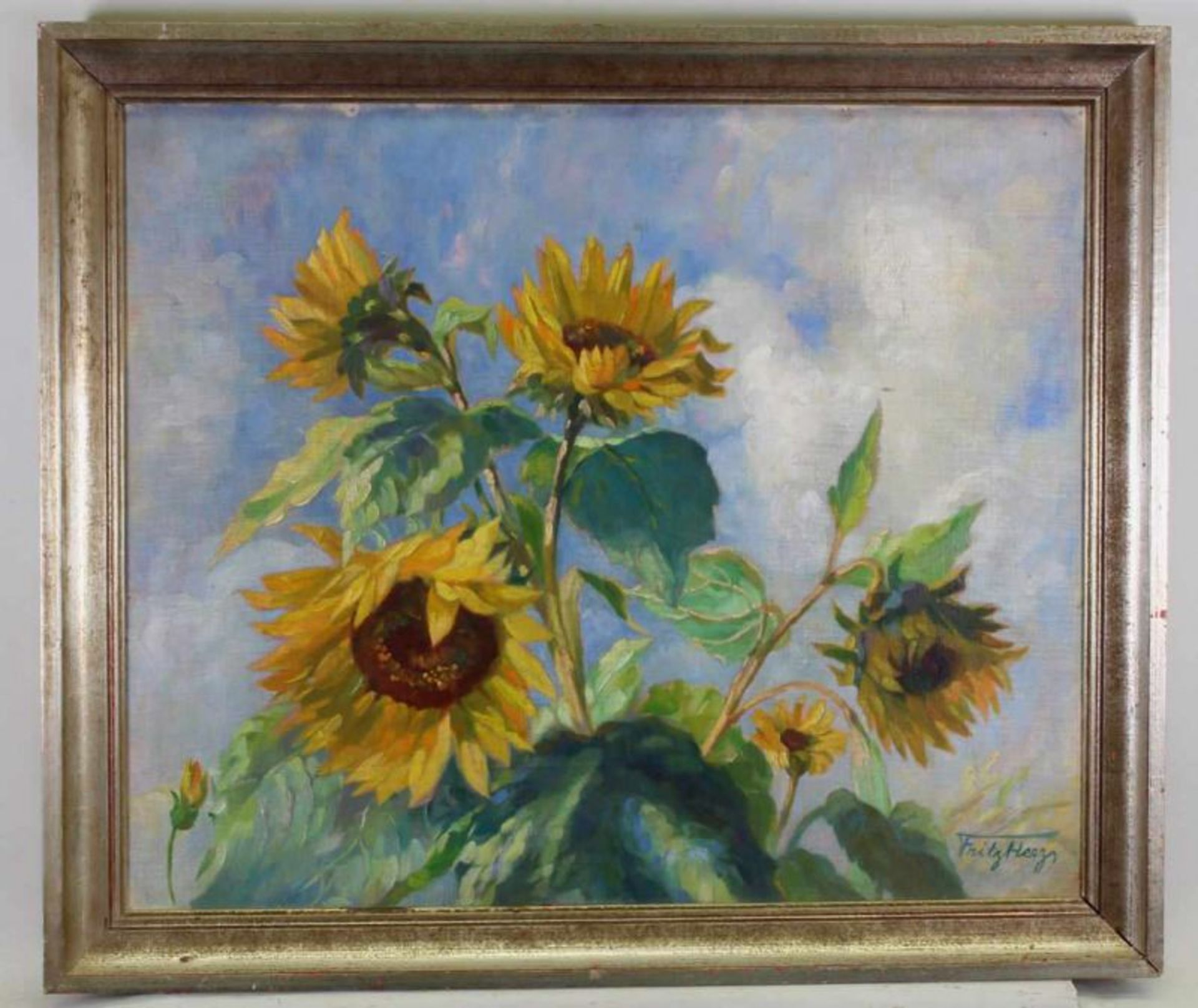 Herz, Fritz (geb. 1882 Dresden, Schüler von Karl Bantzer), "Sonnenblumen vor Sommerhimmel", Öl auf - Image 2 of 3