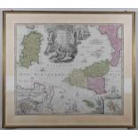 3 teilkolorierte Landkarten, unter Glas gerahmt: "Sizilien und Sardinien", J.B. Homann, ca. 49 x