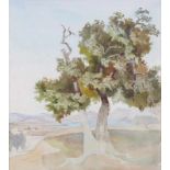Deutsch (1. Hälfte 19. Jh.), Aquarell, "Alte Eiche in italienischer Landschaft", 24 x 22 cm, unter