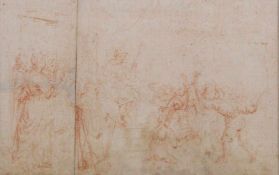Rötelzeichnung, "Der Spruch Salomos", Italien, 2. Hälfte 16. Jh., 15 x 24 cm, Papierstreifen