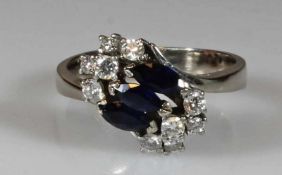 Ring, WG 585, 3 Saphir-Navettes, 10 Brillanten zus. ca. 0.38 ct., 6 g, RM 18.5 25.00 % buyer's