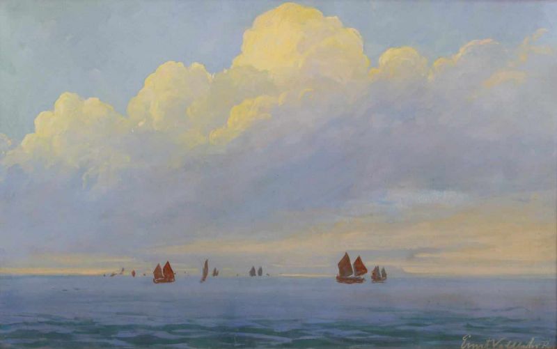 Vollbehr, Ernst (1876 Kiel - 1964, Marinemaler), Gouache, "Segler auf dem Meer", signiert unten