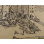 Csabai-Wagner, Jozsef (1888 - 1967, Landschaftsmaler), Kohlezeichnung, "Südlicher Hafen", signiert