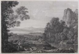 Kupferstich, "Hirte in südlicher Landschaft", C. Frommel, Rom 1814, 34 x 50 cm, leicht gebräunt