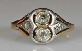 Ring, um 1900, GG 585, weiß belötet, 4 Diamanten, 1 g, RM 15, Tragespuren 25.00 % buyer's premium on