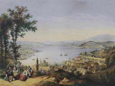 Altkolorierte Lithografie, "Konstantinopel", Schwabe, 26 x 36 cm, unter Glas gerahmt 25.00 % buyer's