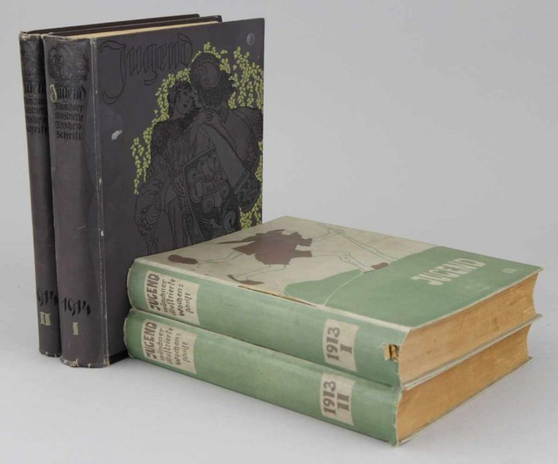 Zeitschrift "Jugend" Jahrgang 1913 und 1914 in vier originalen Halbjahresbänden, 52 Wochenausgaben