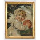 Deutscher Maler des 19./20. Jhd. Gemälde, Öl auf Karton, Kleinkind mit rotem Ball, unsigniert, 30