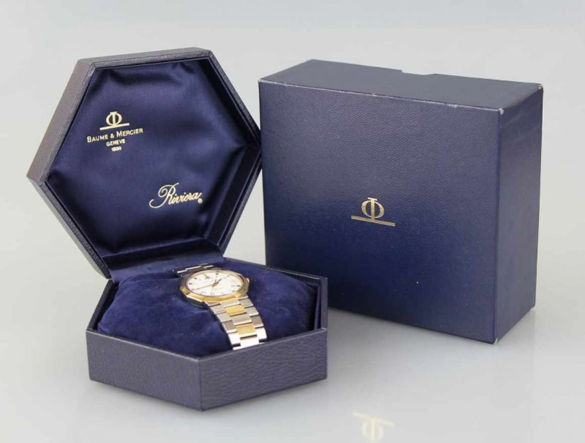 HAU "Baume & Mercier Riviera" Gehäuse und Band Stahl und Gelbgold 18kt., eckiges Gehäuse mit